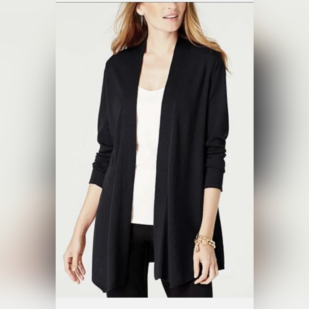 J.Jill cardigan Sweater WearEver Collection Black Open buttons,Pockets Jersey 3X